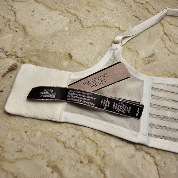 NWT Victoria's Secret White Ribbed Mesh Unlined Underwire Plunge Bra 34B - Picture 10 of 10